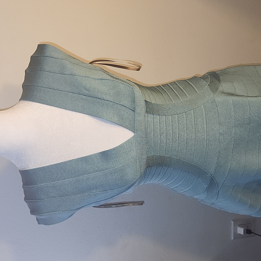 HERVE LEGER "Noma" A-line dress in cascade blue. NWT size medium - Picture 2 of 11